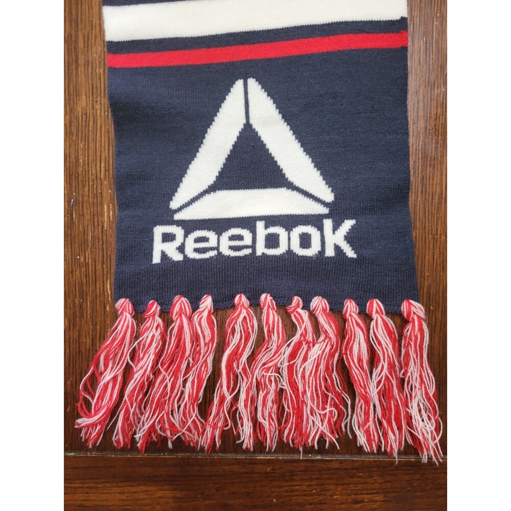 Reebok Rally Scarf Navy Blue Red White Fringe Winter Knit Sports Style RBW123WM - Picture 6 of 9